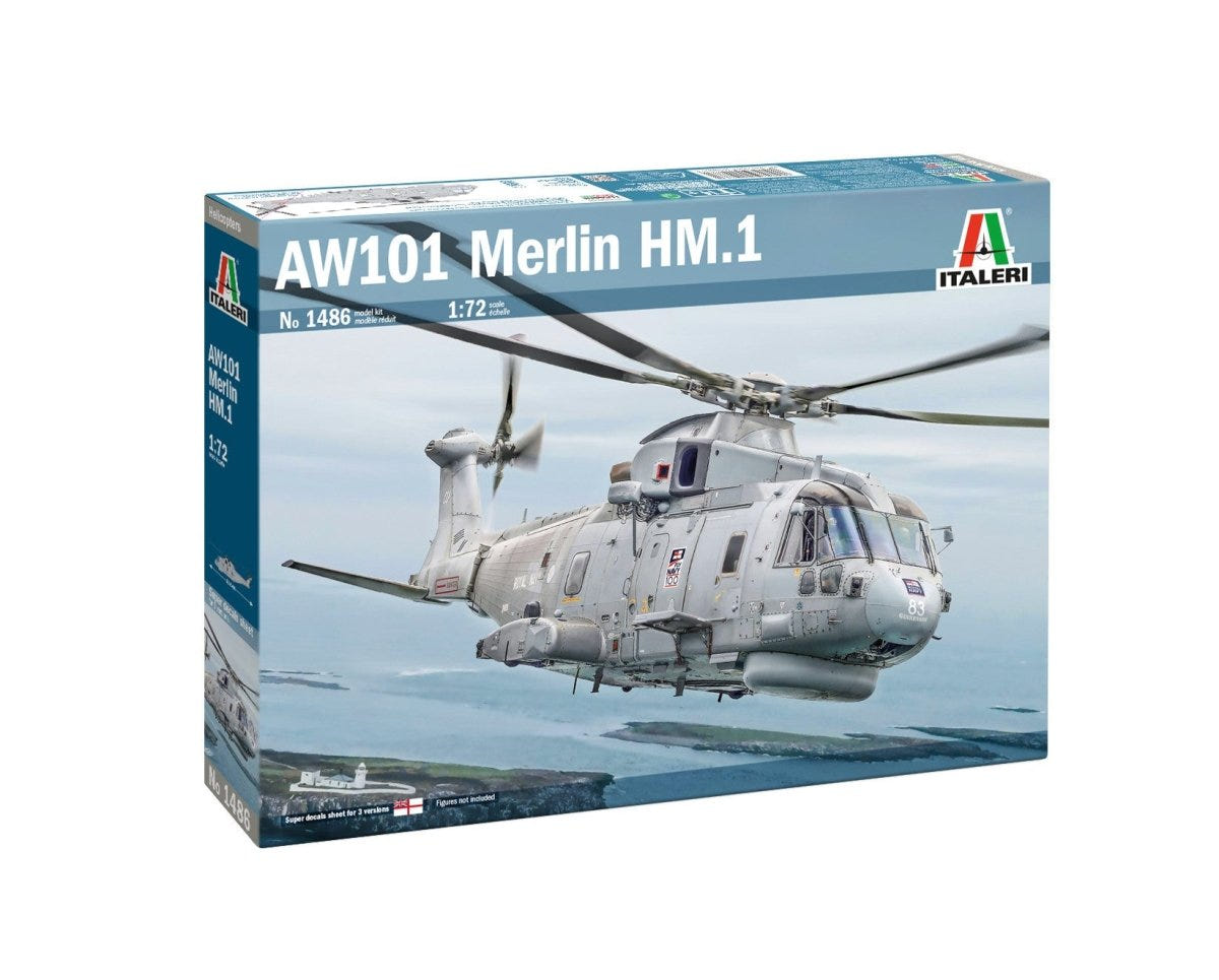 Italeri 1/72 AW101 Merlin HM.1 helicopter kit, front of the box