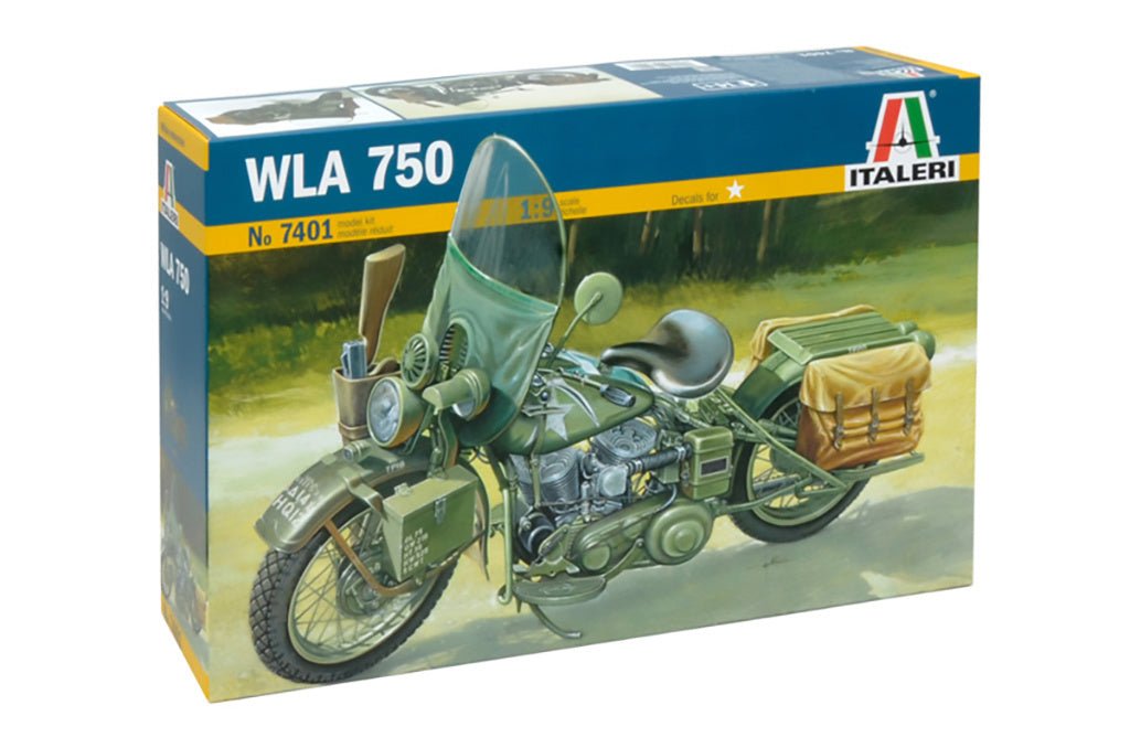 Italeri 1/9 WLA 750 US Army motorcycle kit, front of the box