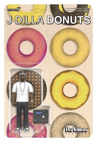 Super7 J Dilla Donuts ReAction figure on blister card with doughnut artwork