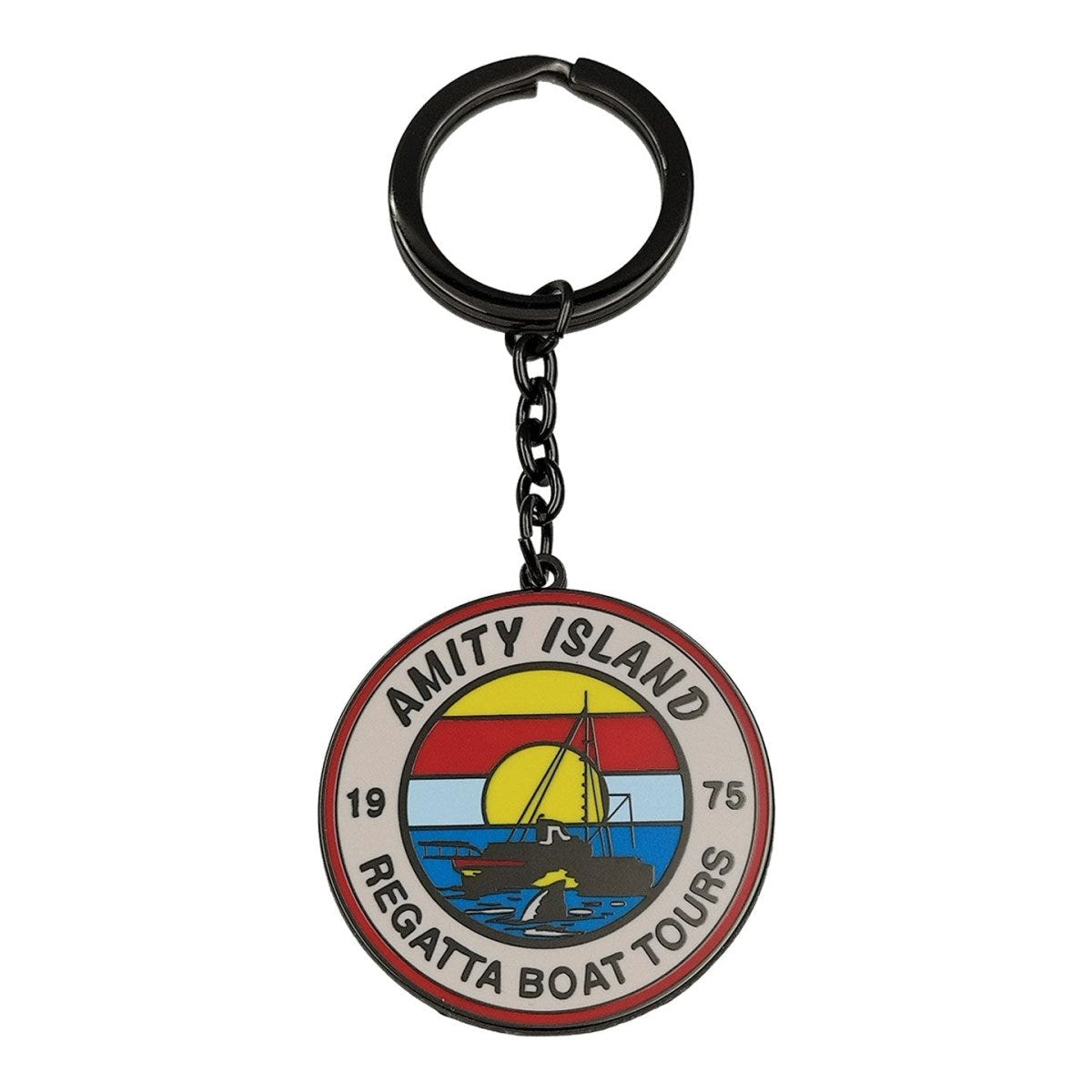 Jaws Amity Island Regatta Boat Tours enamel keyring front, 1975 sailing boat design