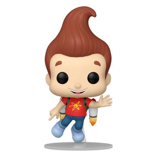 Funko Pop! Jimmy Neutron vinyl figure with tall quiff and jet-pack boots on a clear stand