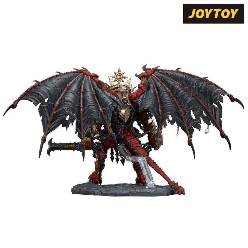 Joy Toy Warhammer 40k Angron figure rear view showing the full span of the black and red wings