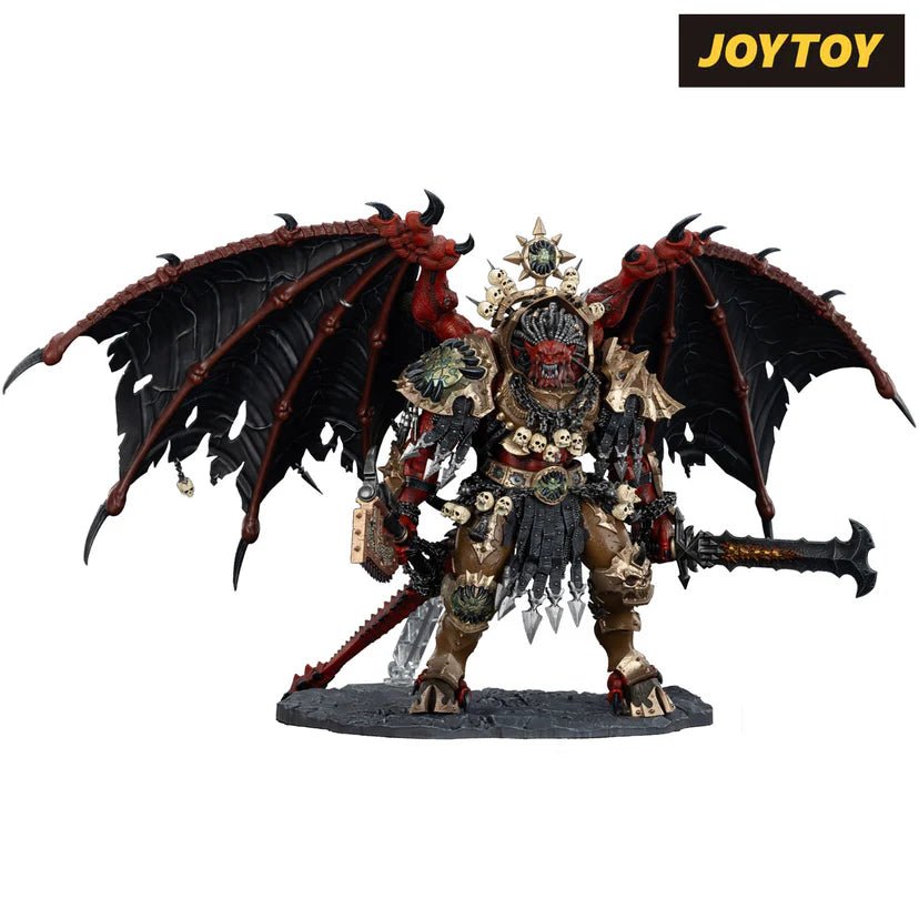 Joy Toy Warhammer 40k Angron figure, front view with daemon sword lowered and wings spread