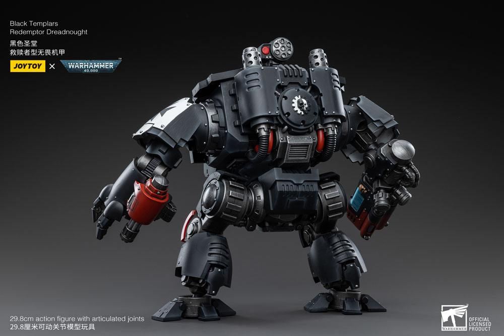 Joy Toy Black Templars Redemptor Dreadnought rear view on dark backdrop
