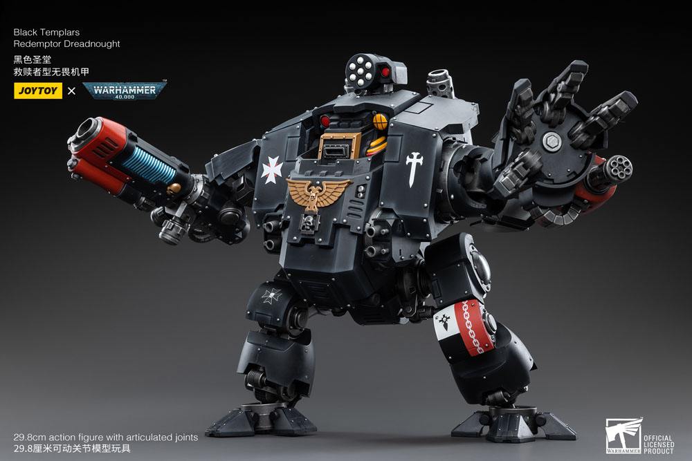 Joy Toy Black Templars Redemptor Dreadnought in a wide combat stance