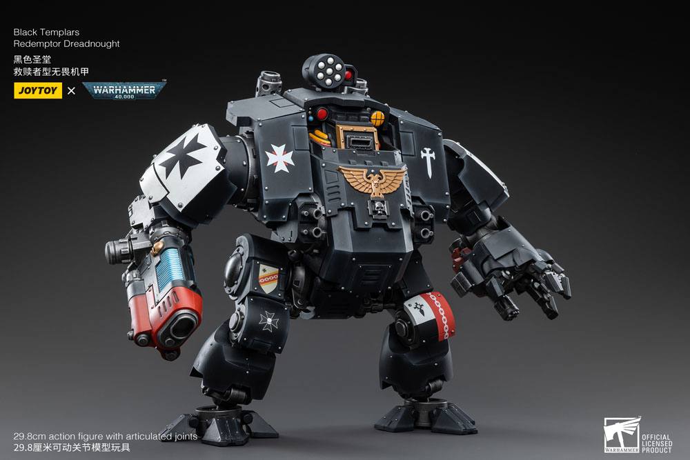 Joy Toy Redemptor Dreadnought with fist raised, front view on dark backdrop