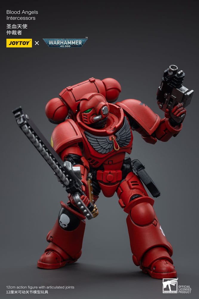 Joy Toy Blood Angels Intercessor with chainsword and pistol, portrait shot
