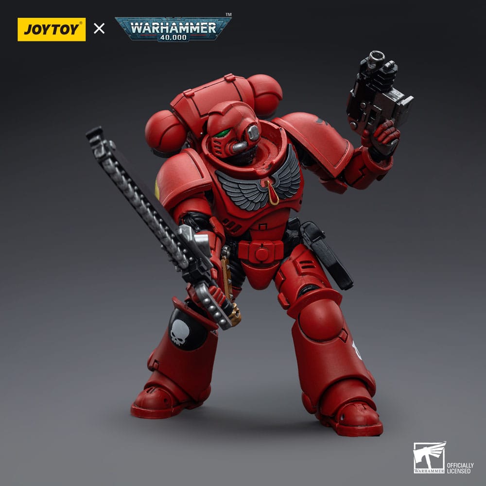 Joy Toy Blood Angels Intercessor with chainsword and bolt pistol raised