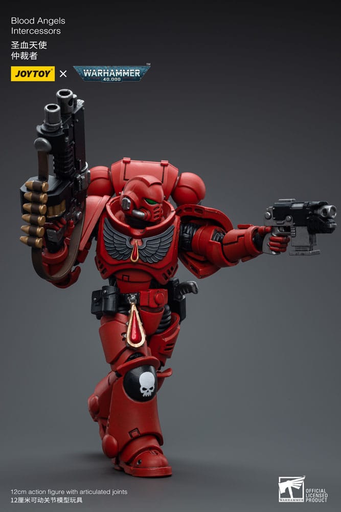 Joy Toy Blood Angels Intercessor firing bolt pistol with rifle slung over shoulder