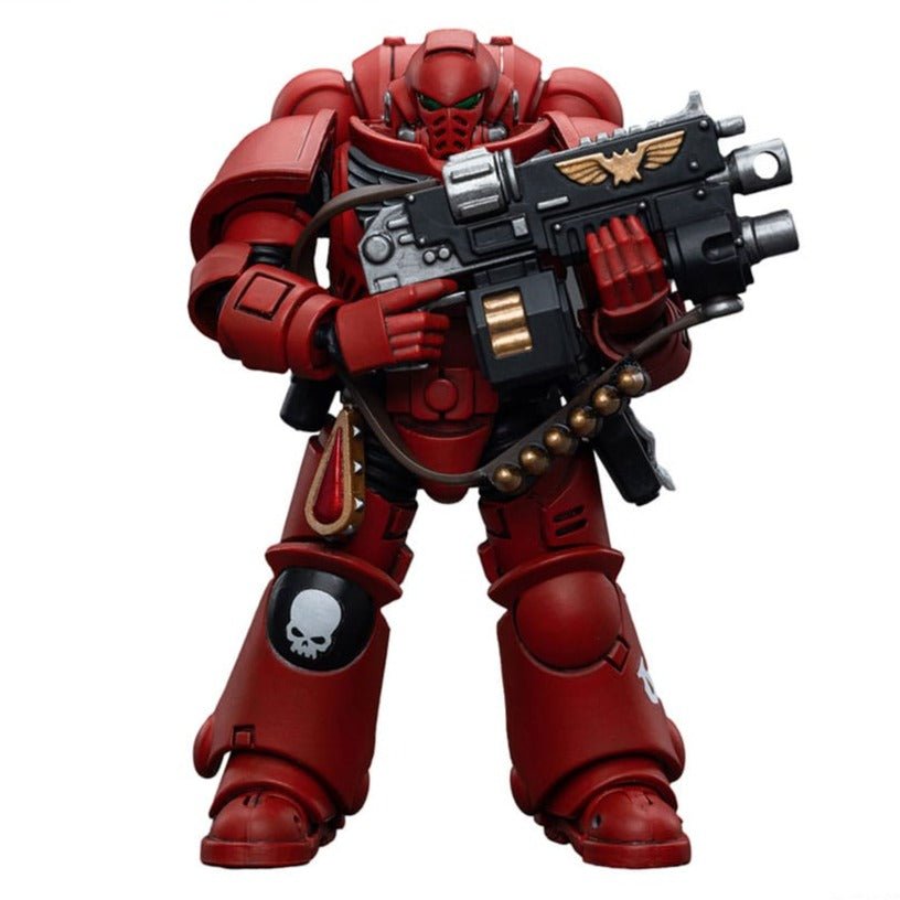 Joy Toy Warhammer 40k Blood Angels Intercessor 1/18 figure holding a bolt rifle, front view
