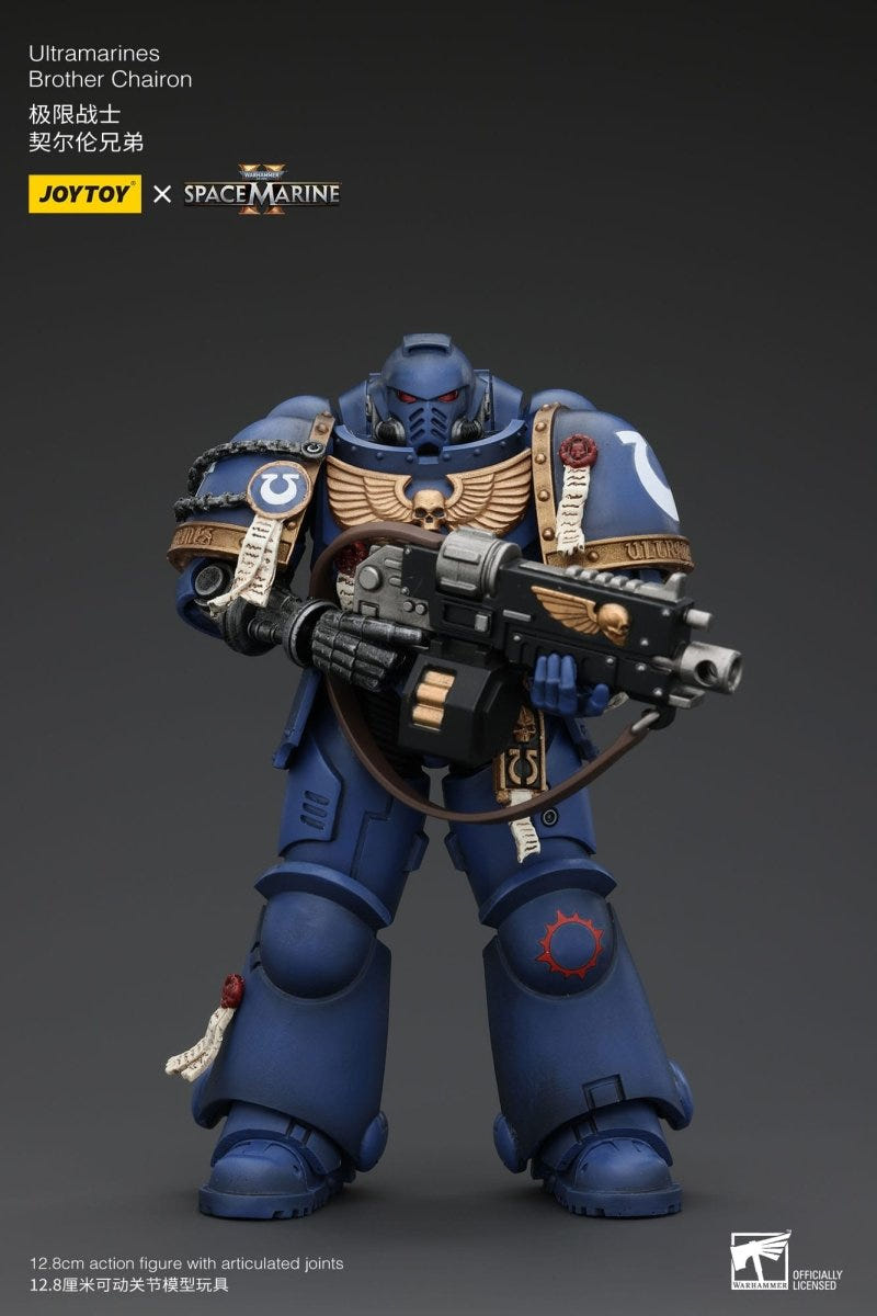 Joy Toy Brother Chairon in helmet, heavy gun pointed forward, Warhammer 40K 1/18 figure