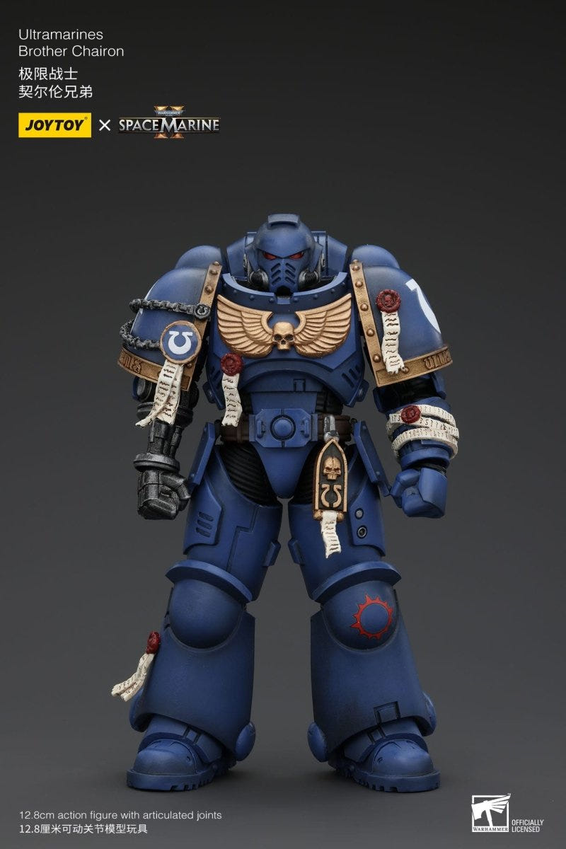 Joy Toy Brother Chairon bare-headed, standing with arms at his sides, Warhammer 40K 1/18 figure