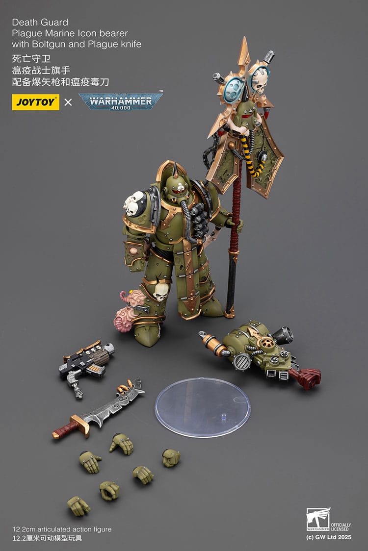 Joy Toy Warhammer 40k: Death Guard Plague Marine Icon bearer with Boltgun and Plague knife 12cm - Loaded Dice