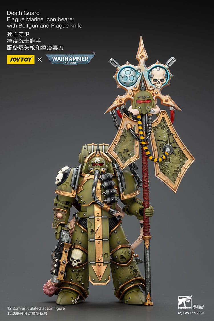 Joy Toy Warhammer 40k: Death Guard Plague Marine Icon bearer with Boltgun and Plague knife 12cm - Loaded Dice