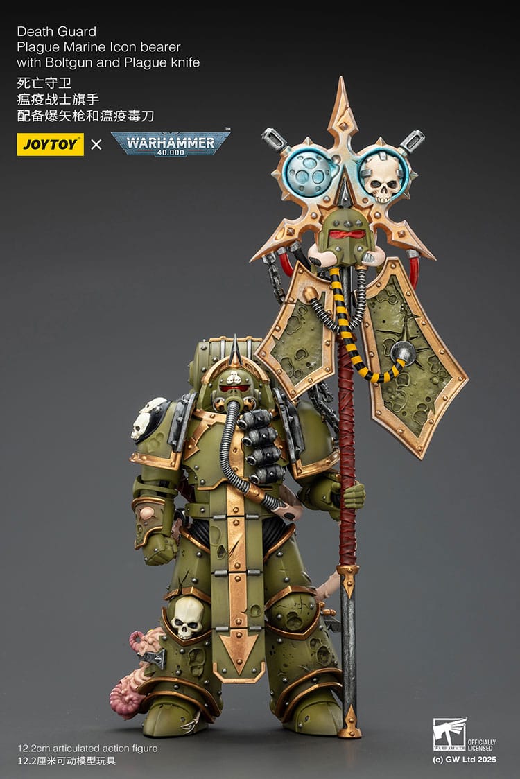 Joy Toy Warhammer 40k: Death Guard Plague Marine Icon bearer with Boltgun and Plague knife 12cm - Loaded Dice