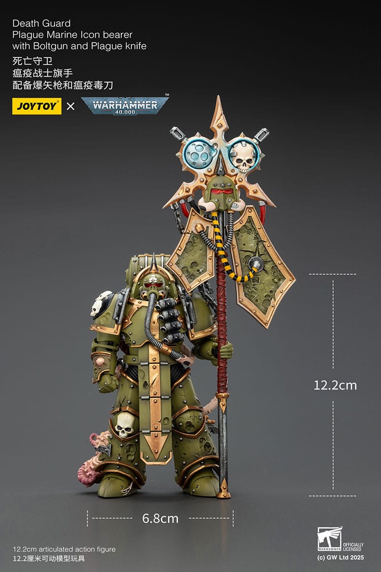 Joy Toy Warhammer 40k: Death Guard Plague Marine Icon bearer with Boltgun and Plague knife 12cm - Loaded Dice