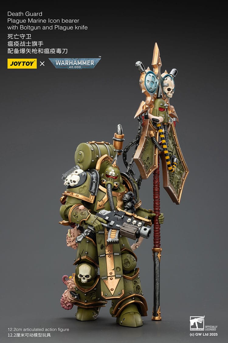 Joy Toy Warhammer 40k: Death Guard Plague Marine Icon bearer with Boltgun and Plague knife 12cm - Loaded Dice
