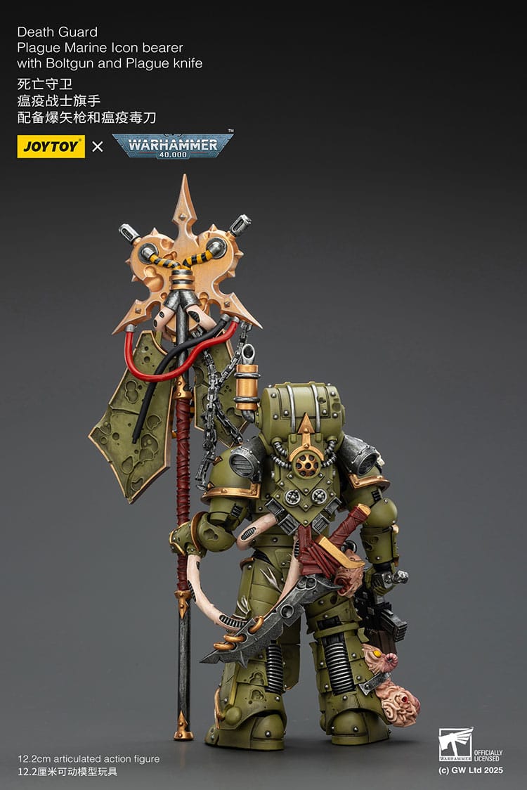 Joy Toy Warhammer 40k: Death Guard Plague Marine Icon bearer with Boltgun and Plague knife 12cm - Loaded Dice