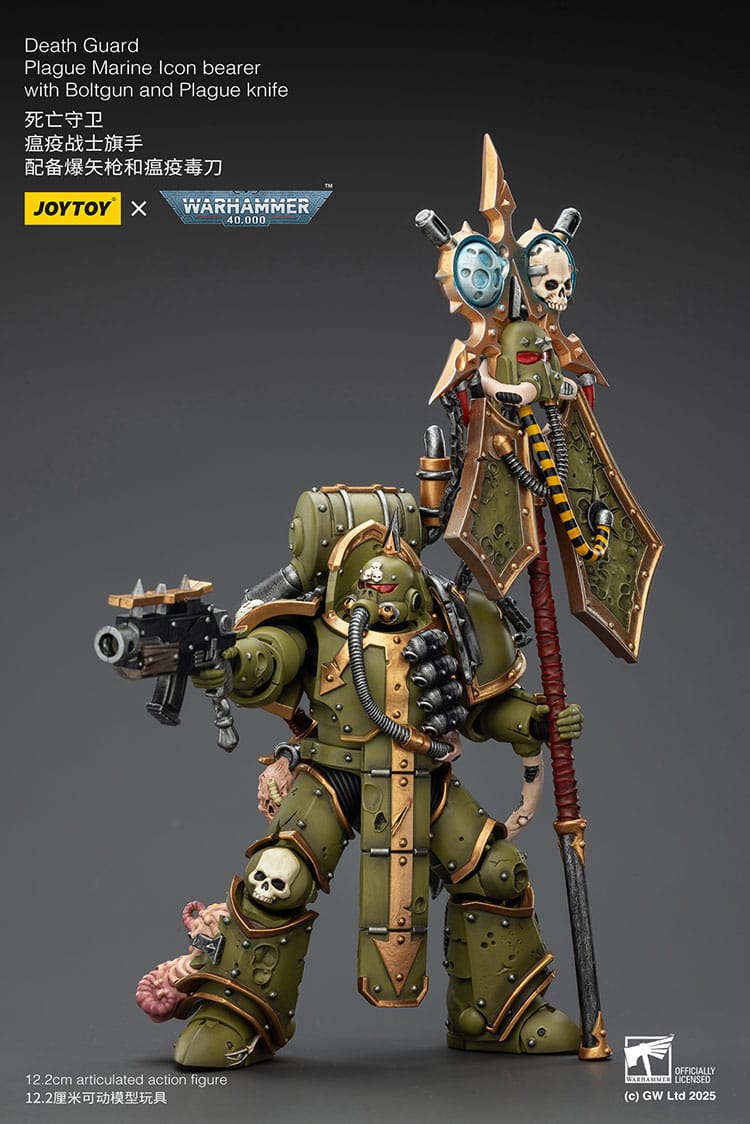 Joy Toy Warhammer 40k: Death Guard Plague Marine Icon bearer with Boltgun and Plague knife 12cm - Loaded Dice