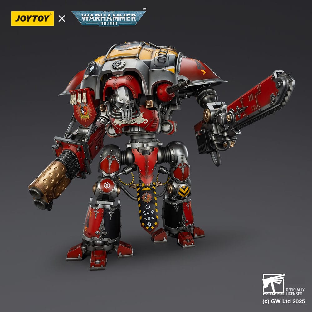 Joy Toy House Raven Knight Errant raising its reaper chainsword, grey background