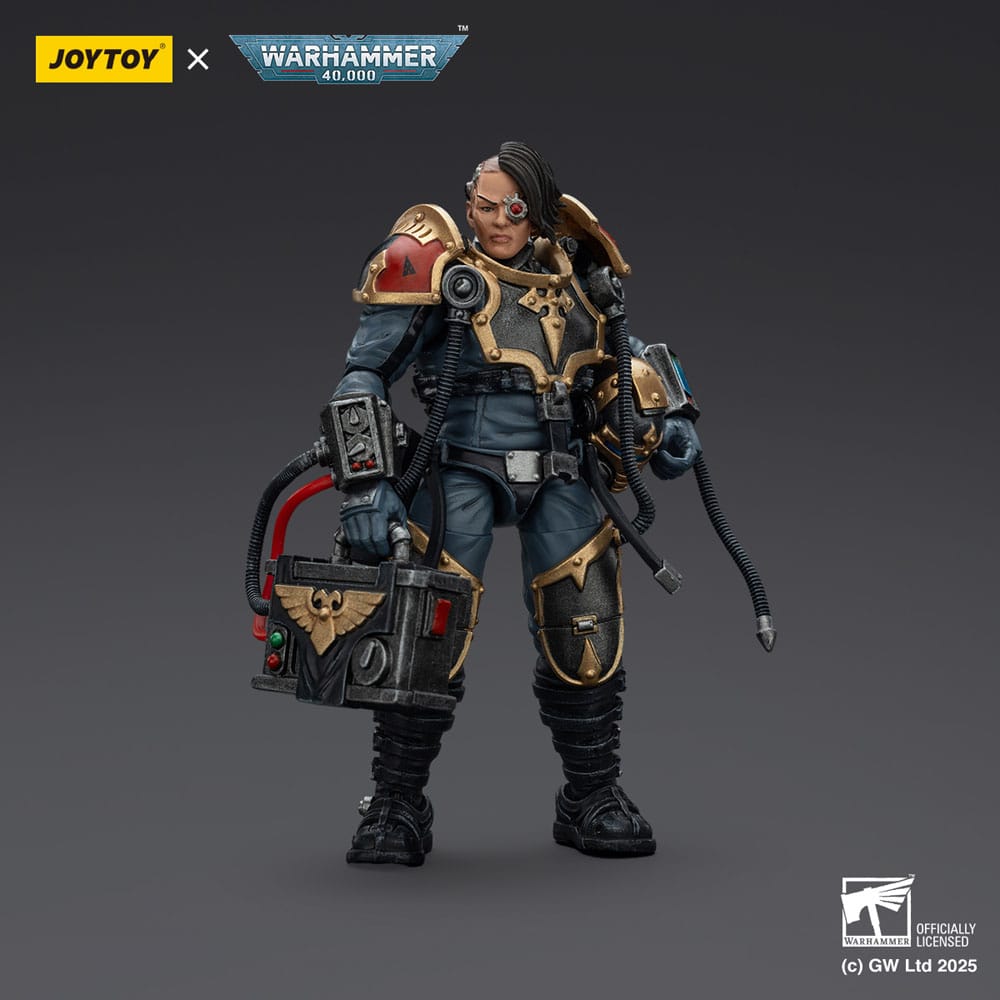 Joy Toy House Raven Knight pilot figure carrying a case, three-quarter view on grey background