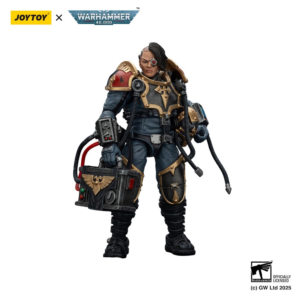 Joy Toy House Raven Knight pilot figure holding a case, three-quarter view on white background