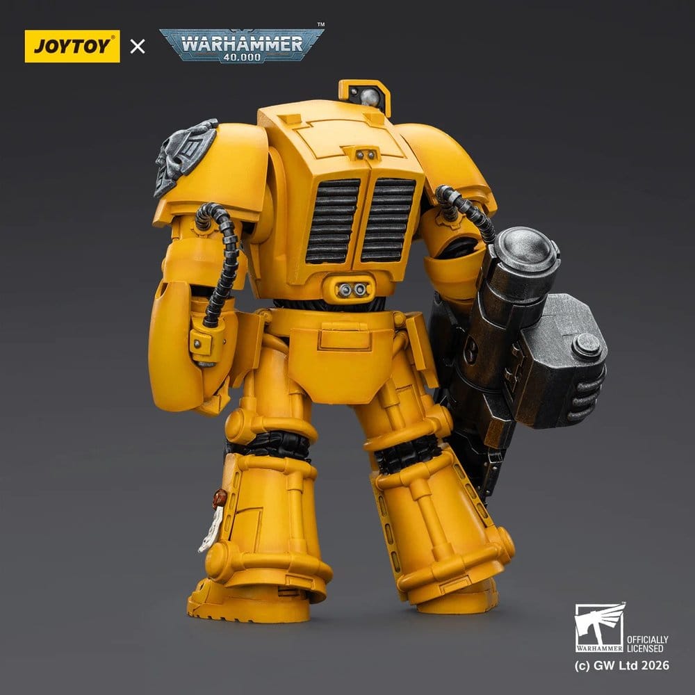 Rear view of the Joy Toy Imperial Fists Terminator 3 showing backpack and assault cannon