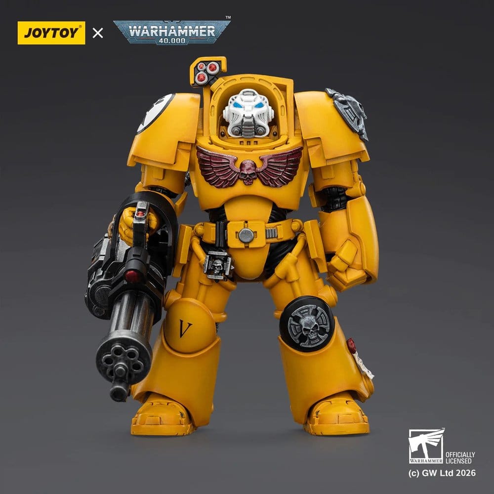 Imperial Fists Terminator action figure by Joy Toy, standing front view on grey backdrop