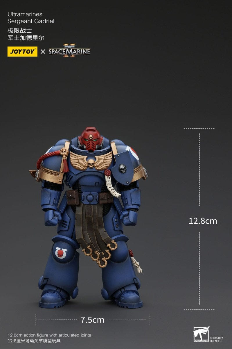 Joy Toy Sergeant Gadriel size guide showing 12.8cm height and 7.5cm width