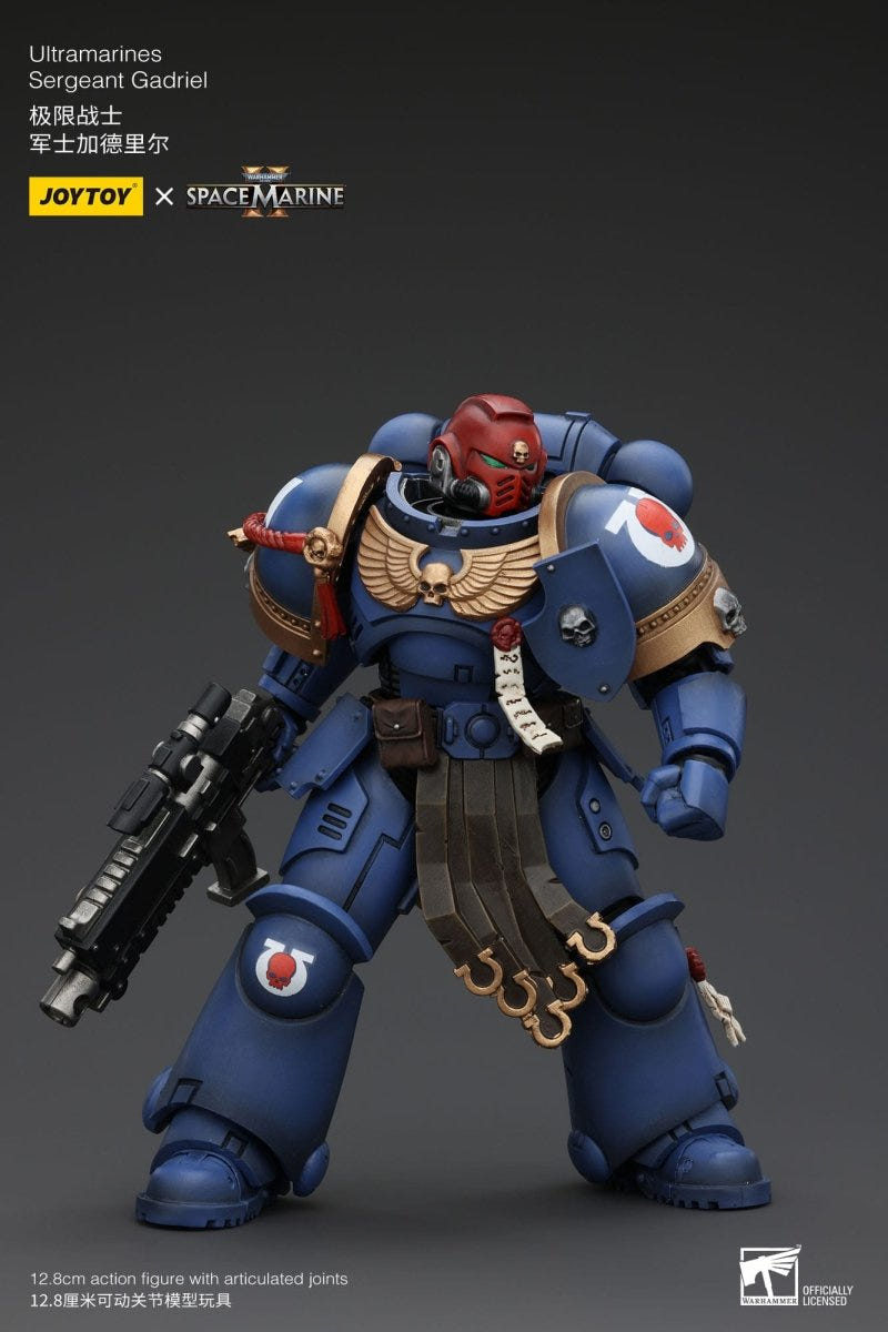Joy Toy Sergeant Gadriel in red helmet with bolt rifle held low, three-quarter view