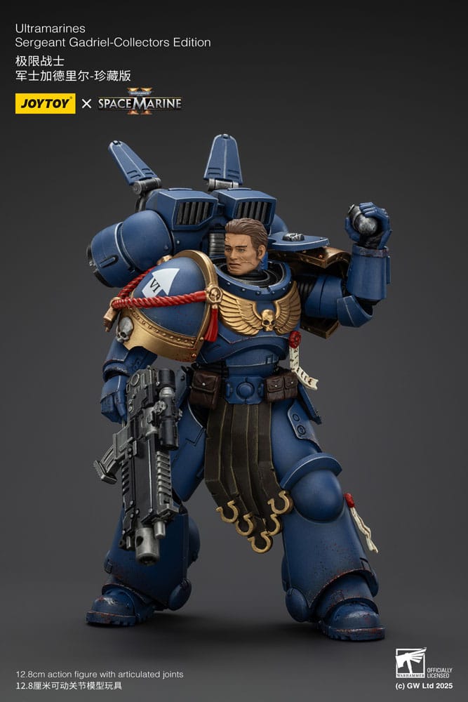 Joy Toy Sergeant Gadriel with bare head and helmet off, dark backdrop