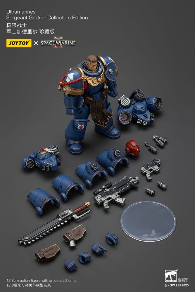 Joy Toy Sergeant Gadriel Collectors Edition accessories laid out on a dark backdrop