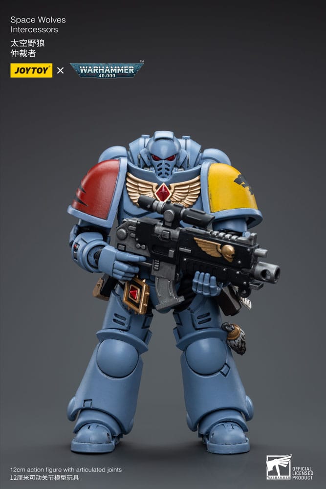 Joy Toy Space Wolves Intercessor figure in a standing guard pose with bolt rifle