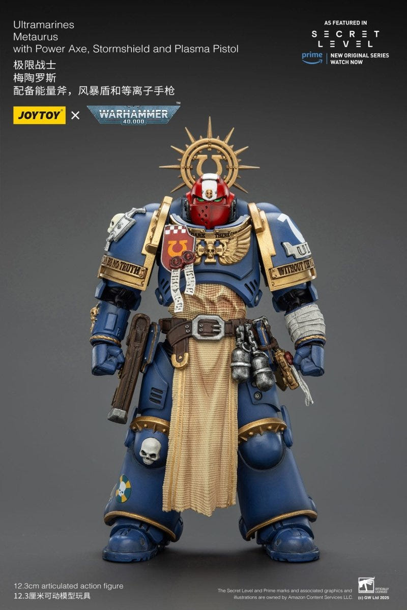 JoyToy Ultramarines Metaurus figure standing at ease, weapons holstered, front view