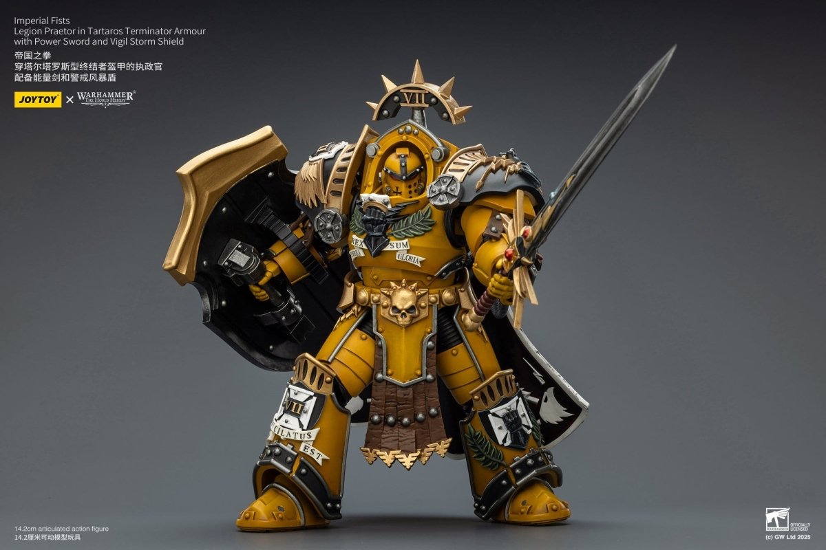 Joy Toy Warhammer The Horus Heresy: Imperial Fists Action Figure Legion Praetor in Tartaros Terminator Armourwith Power Sword and Vigil Storm Shield 14cm - Loaded Dice