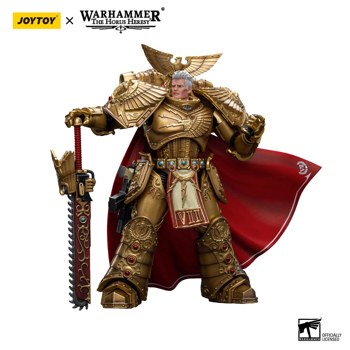 JoyToy Rogal Dorn Imperial Fists Primarch resting on his chainsword, three-quarter view