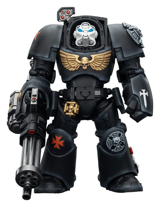 JoyToy Warhammer 40,000 Black Templars Terminator action figure in black armour with assault cannon