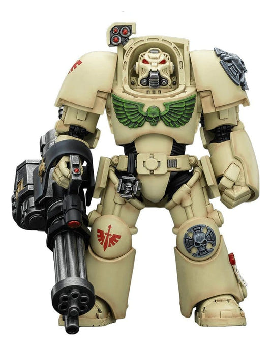 JoyToy Warhammer 40,000 Dark Angels Deathwing Terminator action figure in bone armour with assault cannon