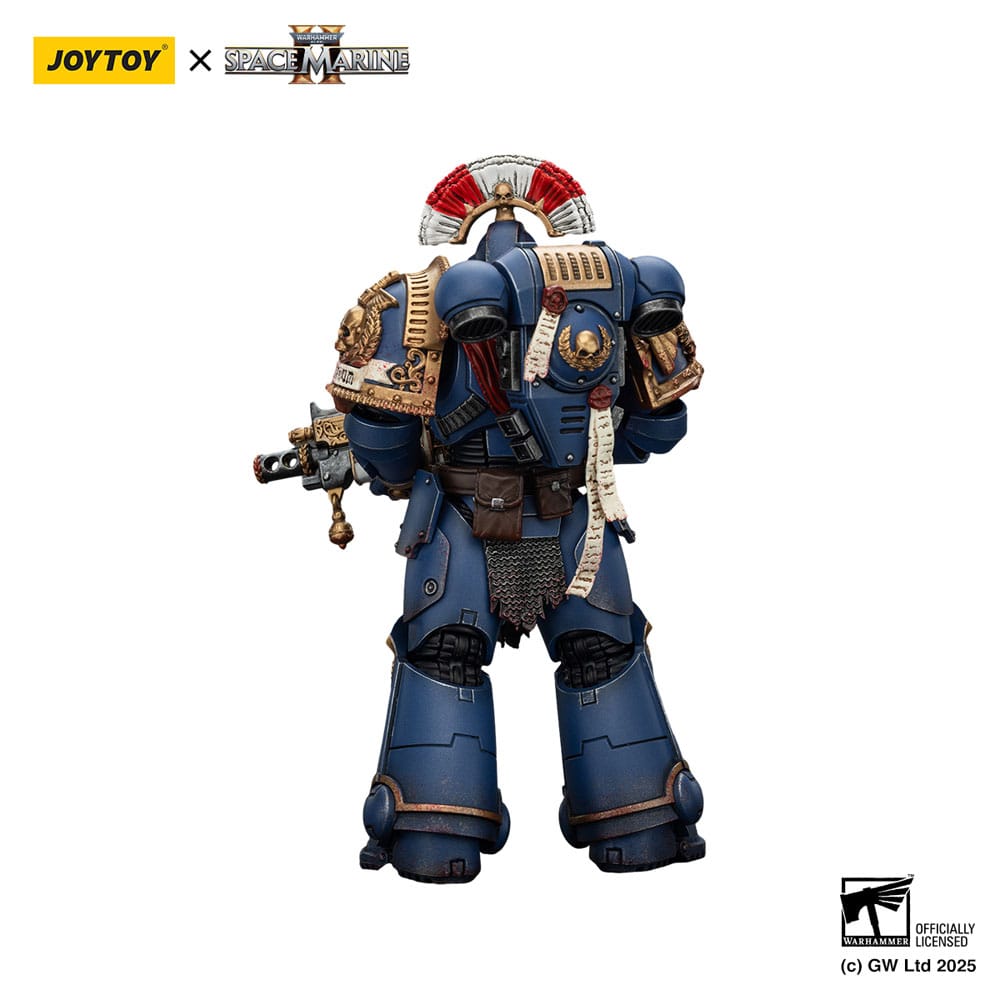 Rear view of the JoyToy Ultramarines Relic Secundus Armour figure showing backpack and purity seals