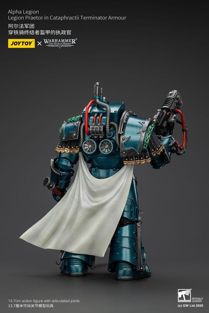 JoyToy Horus Heresy Alpha Legion Cataphractii Terminator Praetor, back view showing white cloak