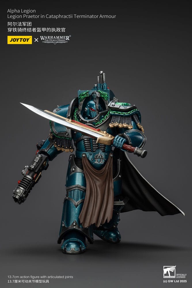 JoyToy Horus Heresy Alpha Legion Cataphractii Terminator Praetor, sword swung across body