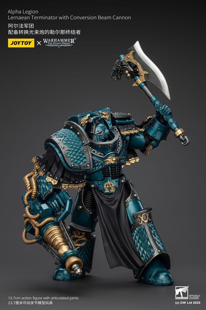 JoyToy Horus Heresy Alpha Legion Lernaean Terminator, conversion beam cannon, axe held high overhead