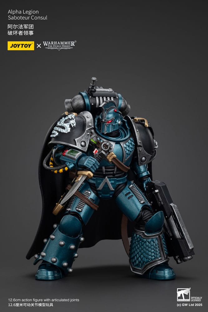 JoyToy Horus Heresy Alpha Legion Saboteur Consul figure, side view with cloak and weapon