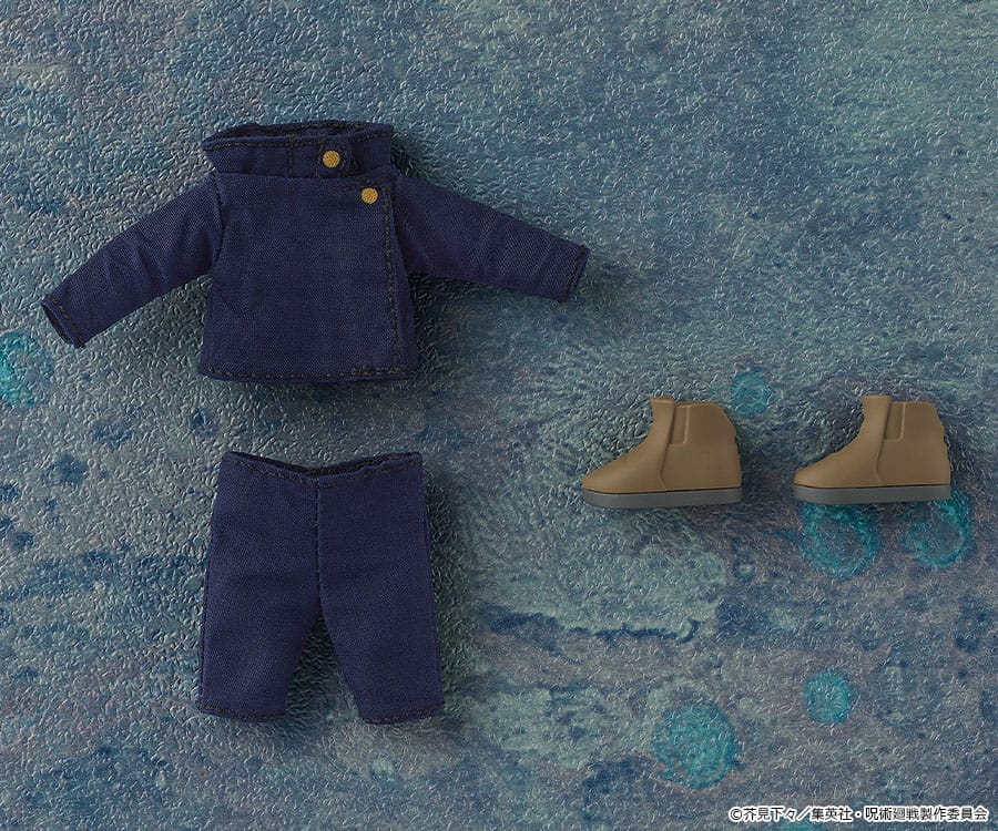 Megumi Fushiguro Nendoroid Doll outfit laid flat: uniform jacket, trousers and boots