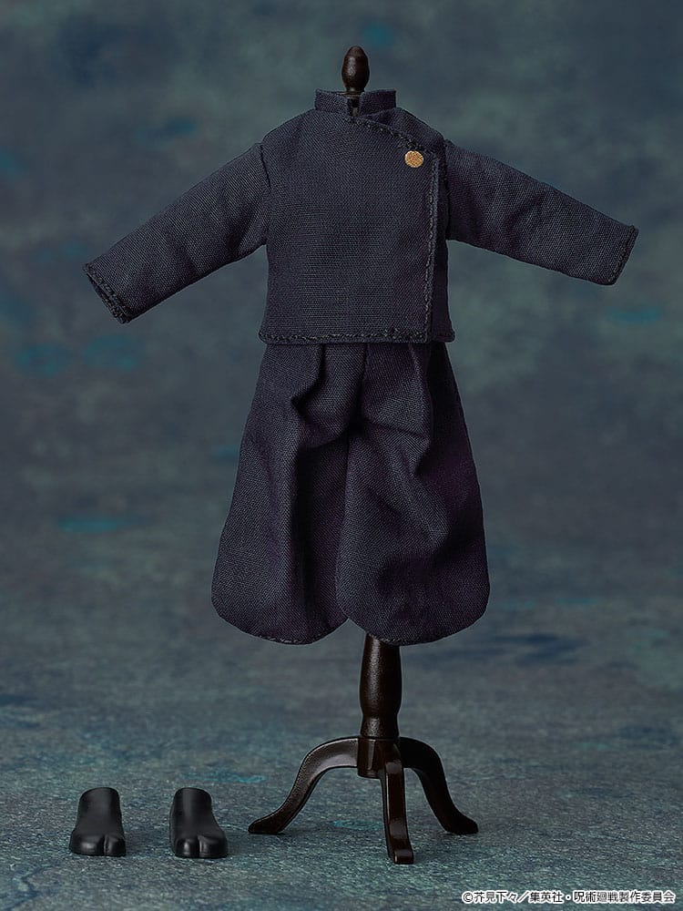 Suguru Geto Nendoroid Doll uniform on a dress form with magnetic shoes