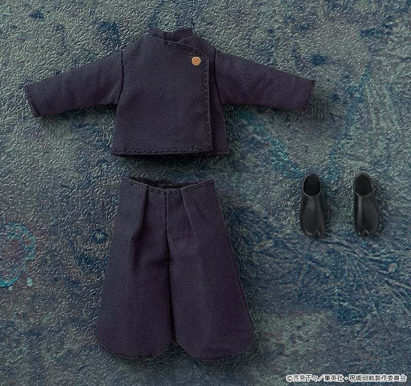 Suguru Geto Nendoroid Doll outfit laid flat: uniform top, wide trousers and shoes