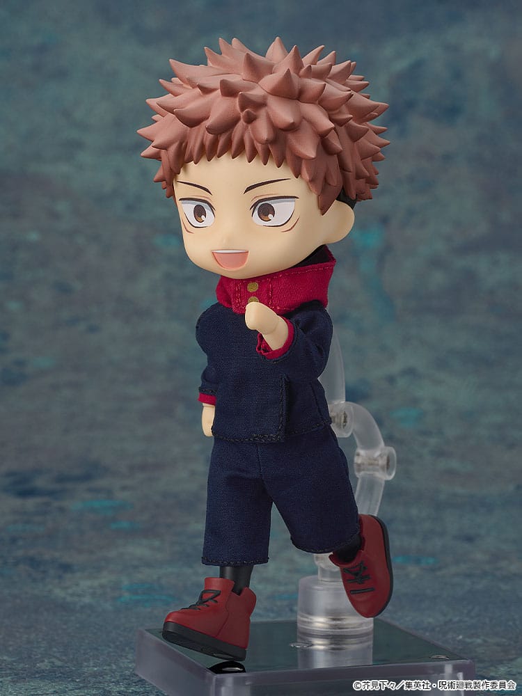 Yuji Itadori Nendoroid Doll in a mid-kick action pose on the stand