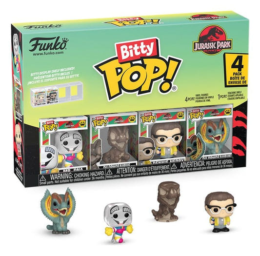 Funko Bitty POP! Jurassic Park Mr. DNA 4-pack box with four tiny vinyl figures in front