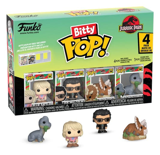 Funko Bitty POP! Jurassic Park Triceratops 4-pack box with four tiny figures including a Triceratops