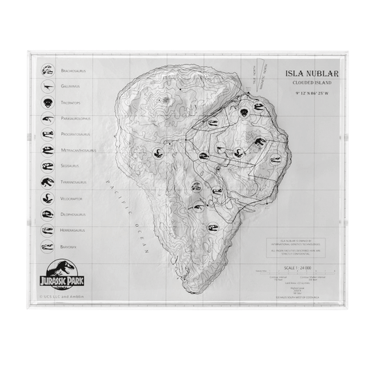 Jurassic Park Topographic Map Isla Nublar (Limited to 200 pieces Worldwide) - Loaded Dice